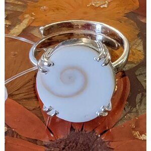 925 Sterling Silver Natural Shiva Eye Shell Ring Adjustable NWT